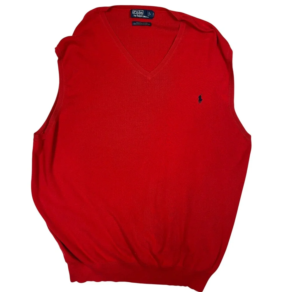 Polo Ralph Lauren Men Red 100% Pima Cotton V-Neck Sweater Vest 3XLT Tall